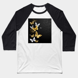 Gold and White Butterflies on black background Baseball T-Shirt